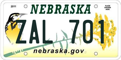 NE license plate ZAL701