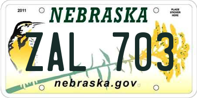 NE license plate ZAL703