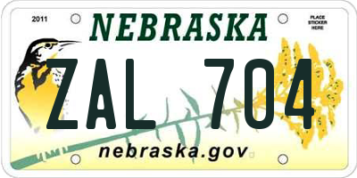 NE license plate ZAL704