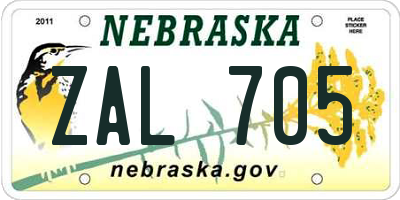 NE license plate ZAL705