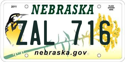 NE license plate ZAL716