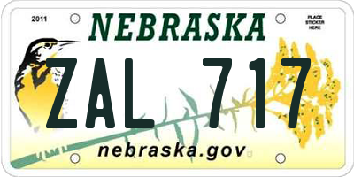 NE license plate ZAL717