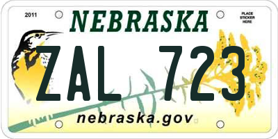 NE license plate ZAL723