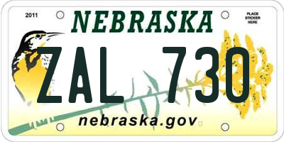 NE license plate ZAL730