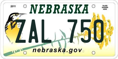 NE license plate ZAL750