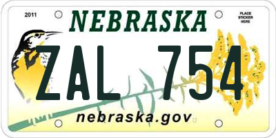 NE license plate ZAL754