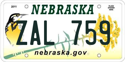NE license plate ZAL759