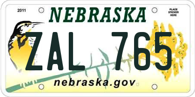 NE license plate ZAL765
