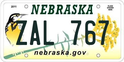 NE license plate ZAL767