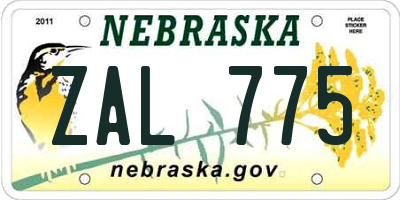 NE license plate ZAL775