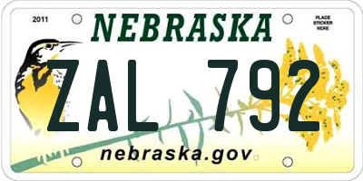 NE license plate ZAL792