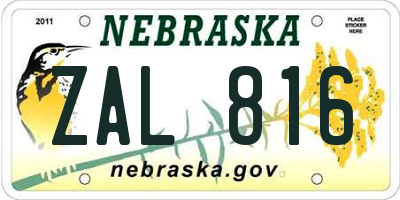 NE license plate ZAL816