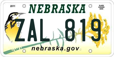 NE license plate ZAL819