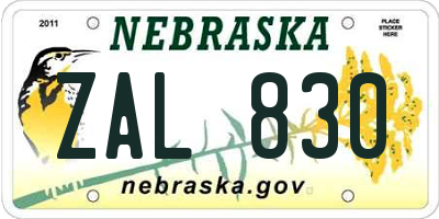 NE license plate ZAL830