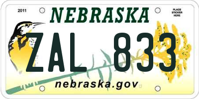 NE license plate ZAL833