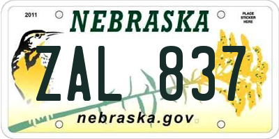 NE license plate ZAL837