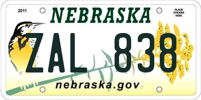 NE license plate ZAL838