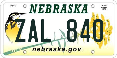 NE license plate ZAL840