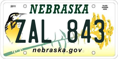 NE license plate ZAL843