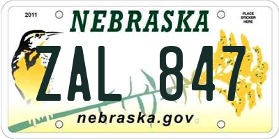 NE license plate ZAL847