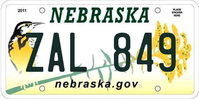 NE license plate ZAL849