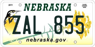 NE license plate ZAL855