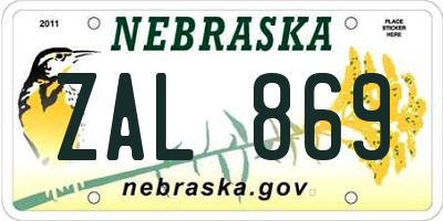 NE license plate ZAL869