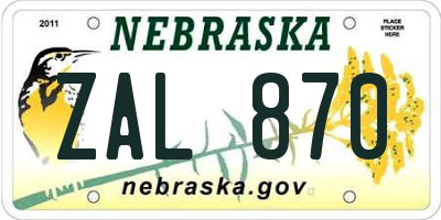 NE license plate ZAL870