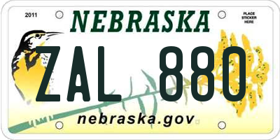 NE license plate ZAL880