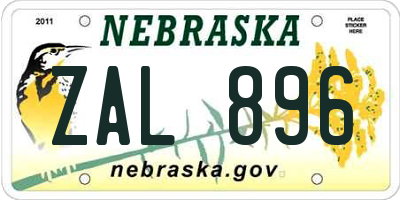 NE license plate ZAL896