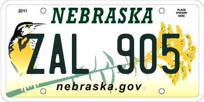NE license plate ZAL905