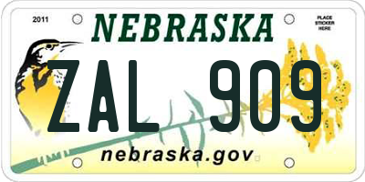 NE license plate ZAL909