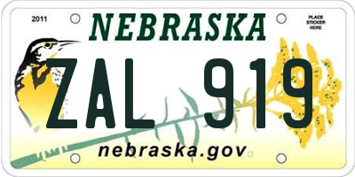 NE license plate ZAL919