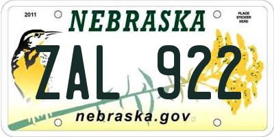 NE license plate ZAL922