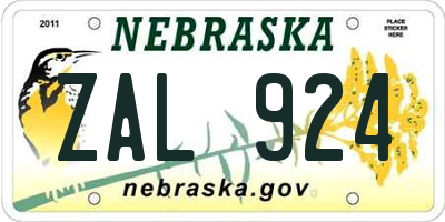 NE license plate ZAL924