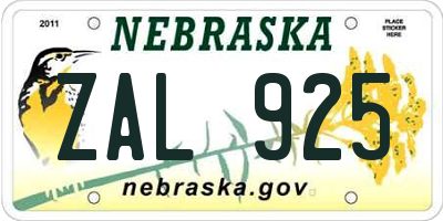 NE license plate ZAL925