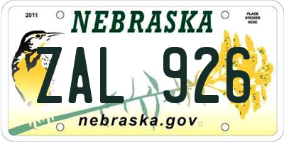 NE license plate ZAL926