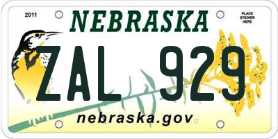 NE license plate ZAL929