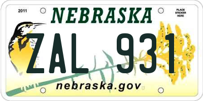 NE license plate ZAL931