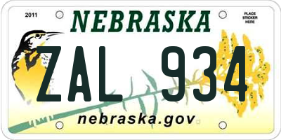 NE license plate ZAL934