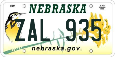 NE license plate ZAL935