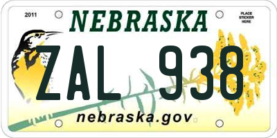 NE license plate ZAL938