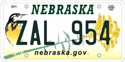 NE license plate ZAL954