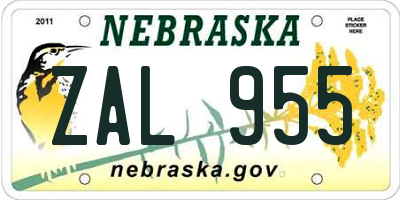 NE license plate ZAL955