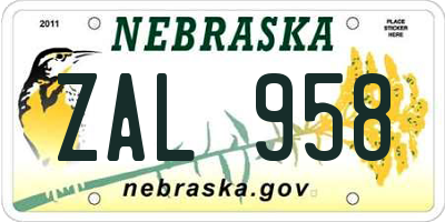NE license plate ZAL958