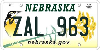 NE license plate ZAL963