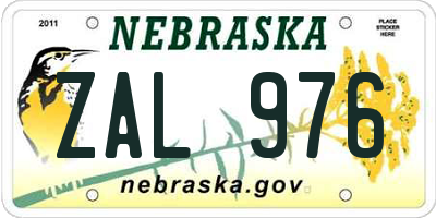 NE license plate ZAL976