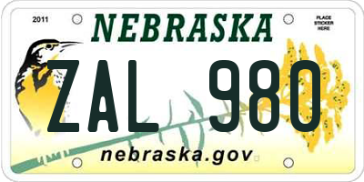 NE license plate ZAL980