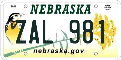 NE license plate ZAL981