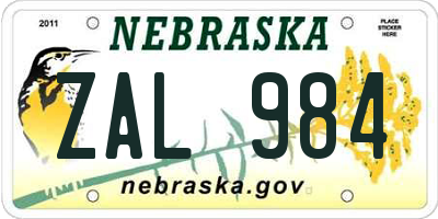 NE license plate ZAL984